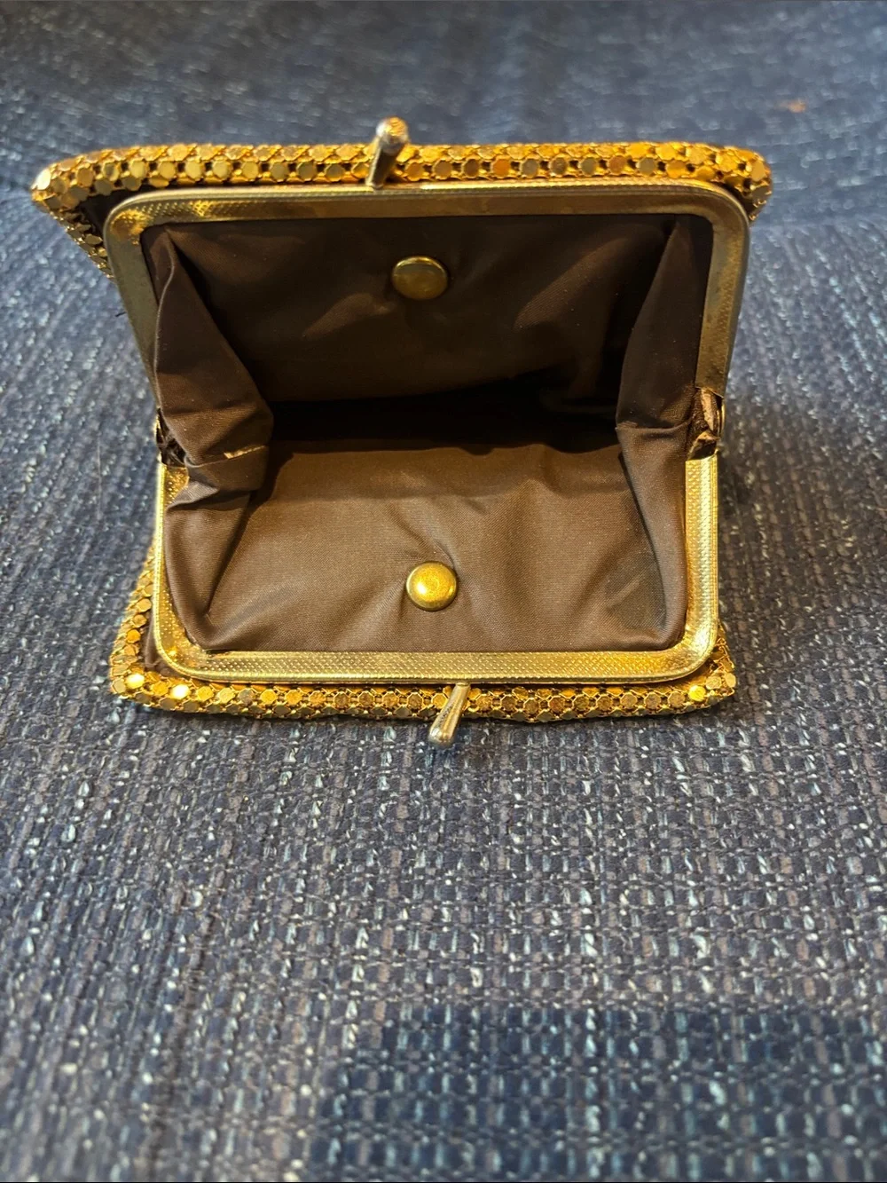 Vintage Gold Metal Mesh Kiss Lock Wallet Coin Purse Billfold